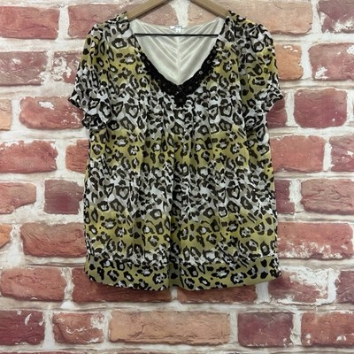 Vintage Nicola Top Womens Large Multicolor Abstract Animal Print Casual Shirt