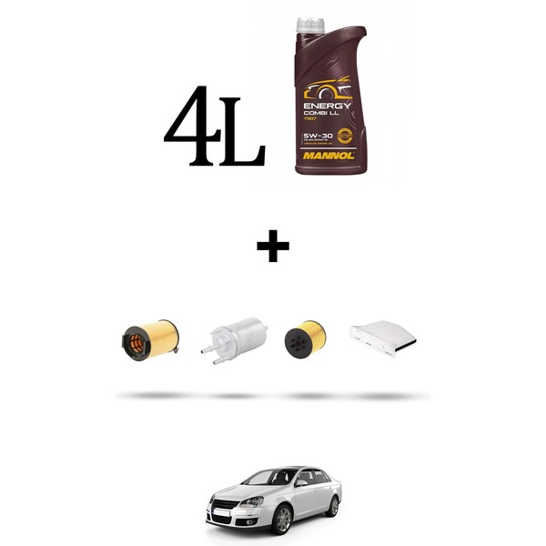 Hoffcar Set Service 4 Filter Und 4L ÖL FüR Vw Jetta Iii (1K2) 1.4 Tsi 90Kw Ab-image