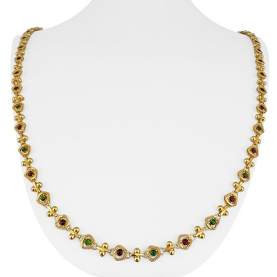 #ad 22k Yellow Gold 24.4g Ladies Red and Green Enamel Fancy Link Necklace 16quot; $5219.10