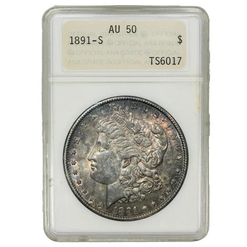 1891-S Morgan Silver Dollar AU50 ANACS Old White Holder
