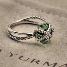 David Yurman Sterling Silver Cable Wrap Prasiolite and Diamond Ring Size 7