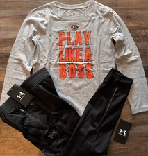 NWT Under Armour Boys 7 Black/Gray/Orange PLAY LIKE A BOSS Pants Set Size 7