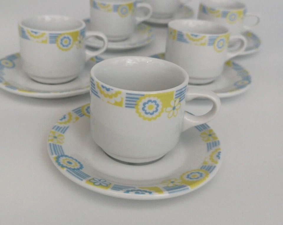 Lotto x24 Tazzine Caffè Iride Persone Con Piattino Impilabile Porcellana - Immagine 2 di 4