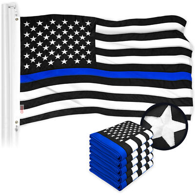 G128 5 Pack: Thin Blue Line Flag 1x1.5 Ft ToughWeave Embroidered 300D Polyester