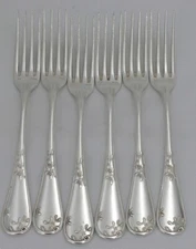 Ercuis Model Mistletoe, 6 silver-plated table forks, Art Nouveau.