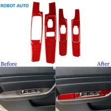 9Pcs For Hummer H3 06-10 Red Carbon Fiber Window Lift Switch Button Panel Trim