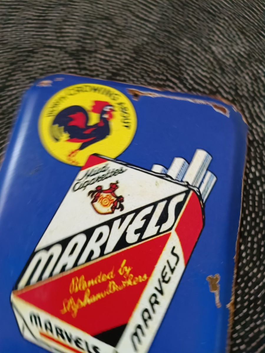 Vintage Marvels Cigarette Thermometer Tin merchandise 1950 Non Porcelain