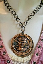 VINTAGE EGYPTIAN REVIVAL COPPER KING TUT PENDANT NECKLACE  18", 74.2 GRAMS
