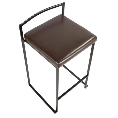 Lumisource Counter Stool Metal Frame Low Back Brown Faux Leather (Set-Of-2) - Picture 3 of 4