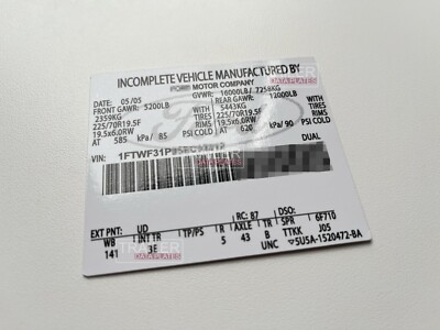 Ford INCOMPLETE Door Jamb Data Decal Permanent Sticker ID Tag