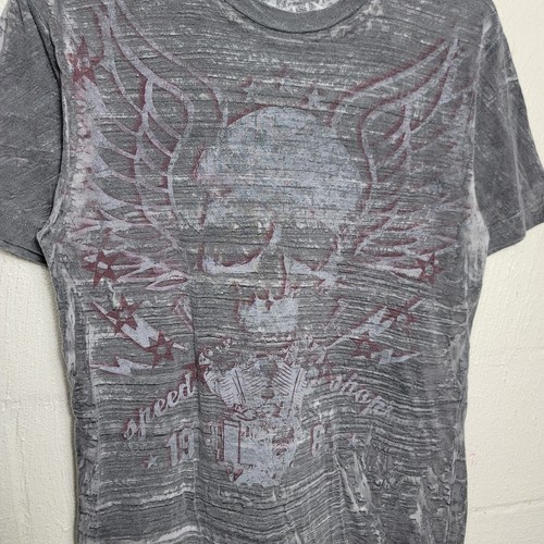 VTG Y2K Helix Skull Speed Shop V-Twin Biker Moto Grunge Goth Affliction TShirt S - Picture 3 of 6
