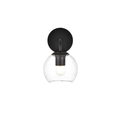 Living District Genesis 1-Light Iron & Glass Bath Sconce in Black/Clear - Picture 2 of 6