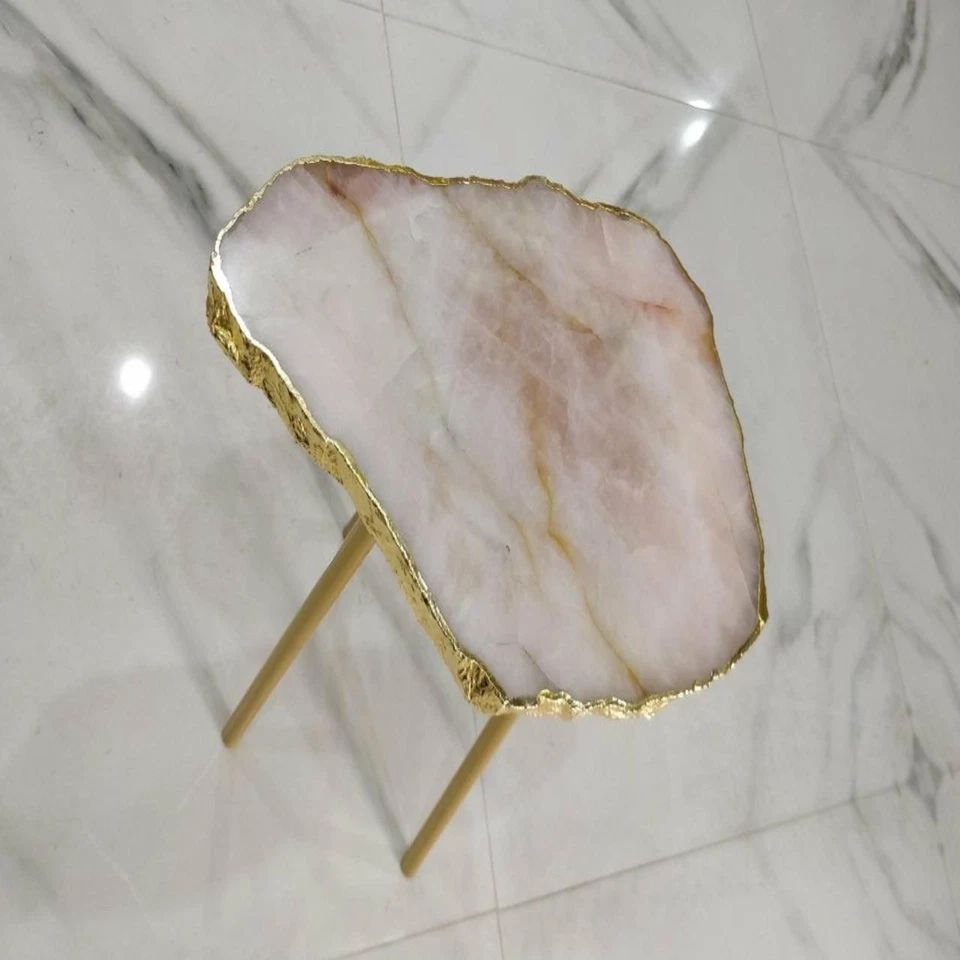 Natural Agate Side Tables in Rose Quartz - Image 2 of 4