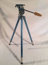 Vintage Elevator Tripod P.R.O. Tubular Aluminum Legs Made in USA Sky Blue