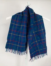 Vintage Pendelton Scarf Blue Plaid Wool Fringe Made in USA*