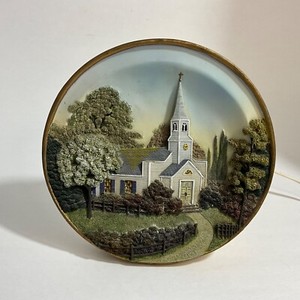 Vintage Lighted 3D Church Plate by Popular Imports 7”W Tabletop Nightlight