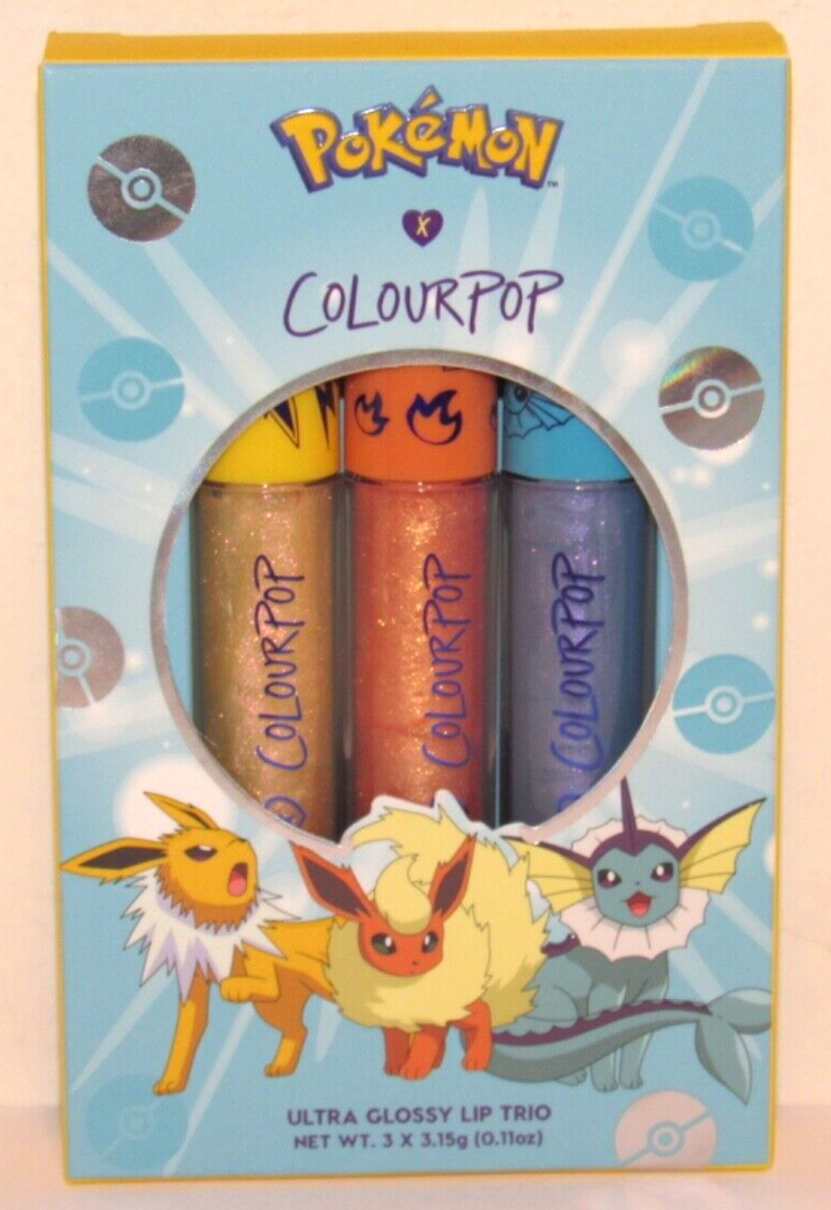 Pokemon x ColourPop Ultra Glossy Lip Trio Fire Stone Thunder Water