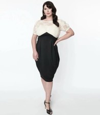 🍭UNIQUE VINTAGE🍭 Wiggle Dress Ivory & Black With Lace Illusion NWT | SMALL |