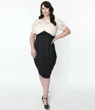 🍭UNIQUE VINTAGE🍭Ivory & Black Wiggle Dress With Lace Illusion NWT | SMALL |