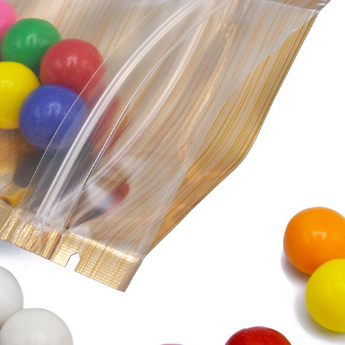Bolsas planas reconectables QuickQlick™ seguras para alimentos con ventana transparente doradas de una cara de 100 piezas - Imagen 5 de 12