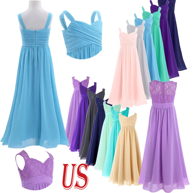 Kid Girl Dress Junior Pleated Chiffon Bridesmaid Wedding Pageant