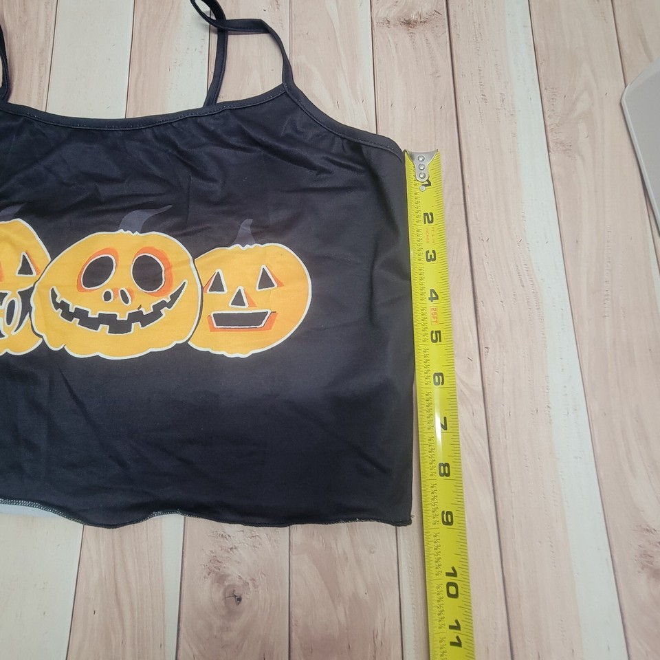 Size Large Black Orange Halloween Pumpkin Pumpkins Tank Crop Top Shirt
