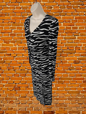 M&S BLACK DRESS SIZE UK12 VISCOSE WOMENS LONG SLEEVE ZEBRA PATTERN V NECK ZIP UP