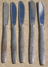 VTG T & N Stylecraft  Black Rose Table Knife Lot of 5 Stainless Japan