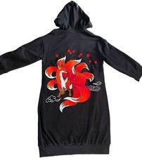 Anime Hooded Sweatshirt Nine-Tailed Fox Embroidered Long Black Men / Ladies
