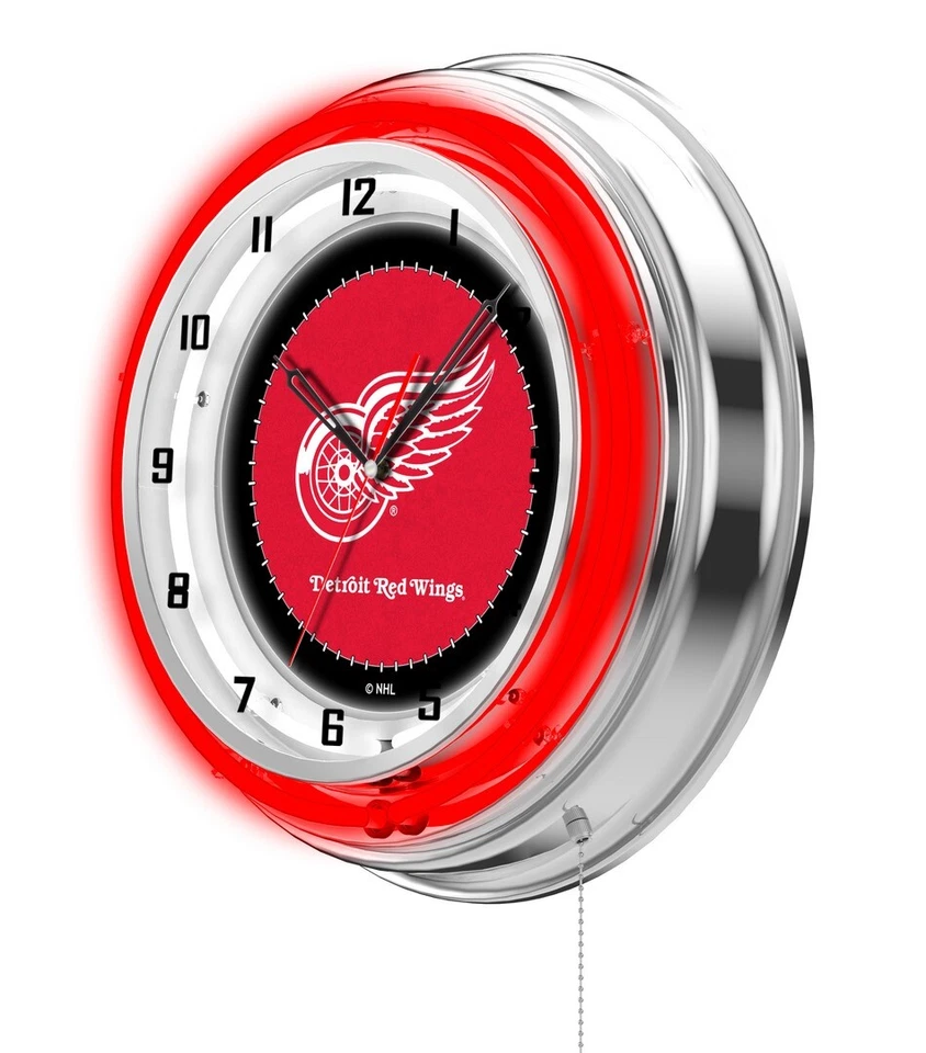 Detroit Red Wings Clock w/ Double Neon Ring - Image 4 of 4