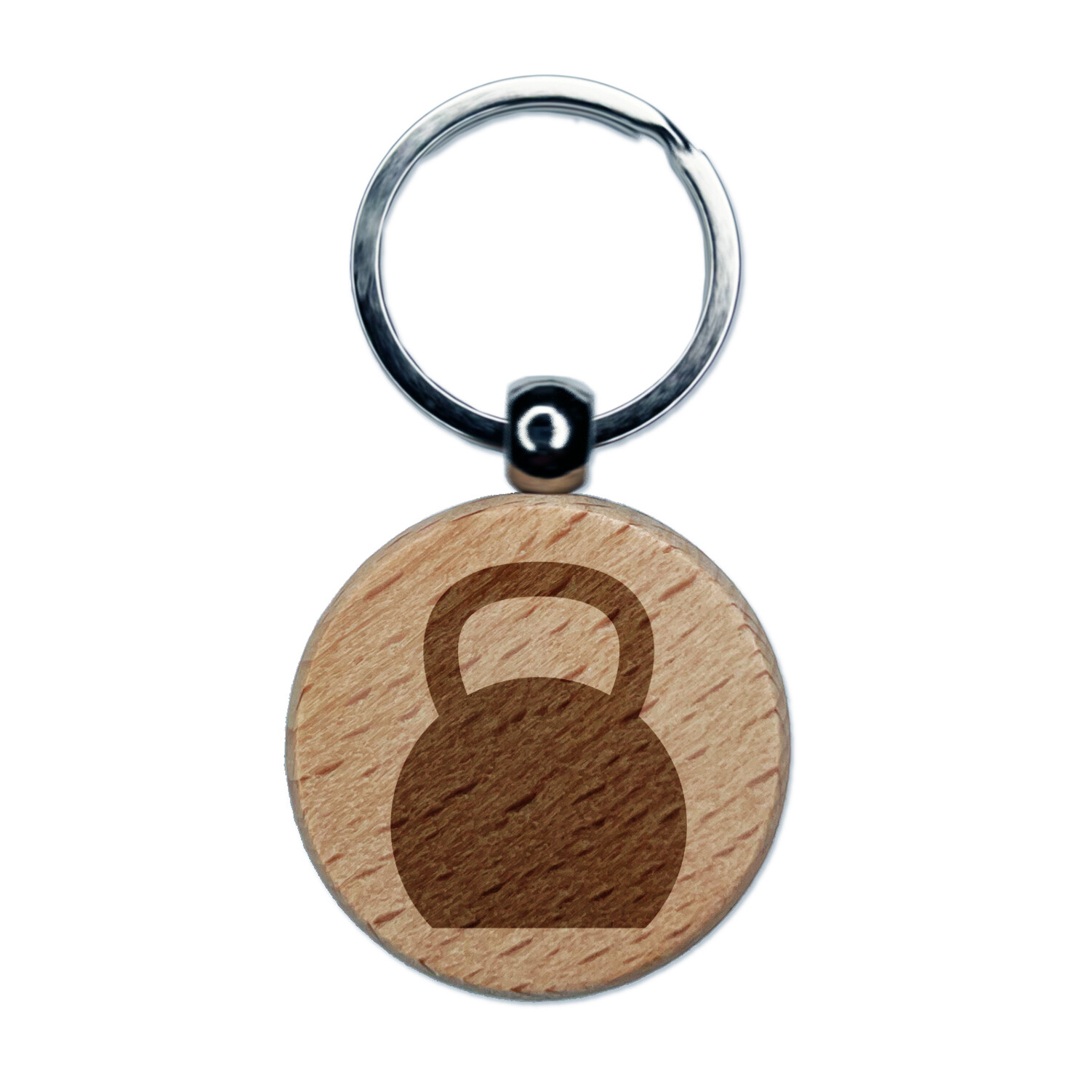 Kettlebell Weight Solid Engraved Wood Round Keychain Tag Charm