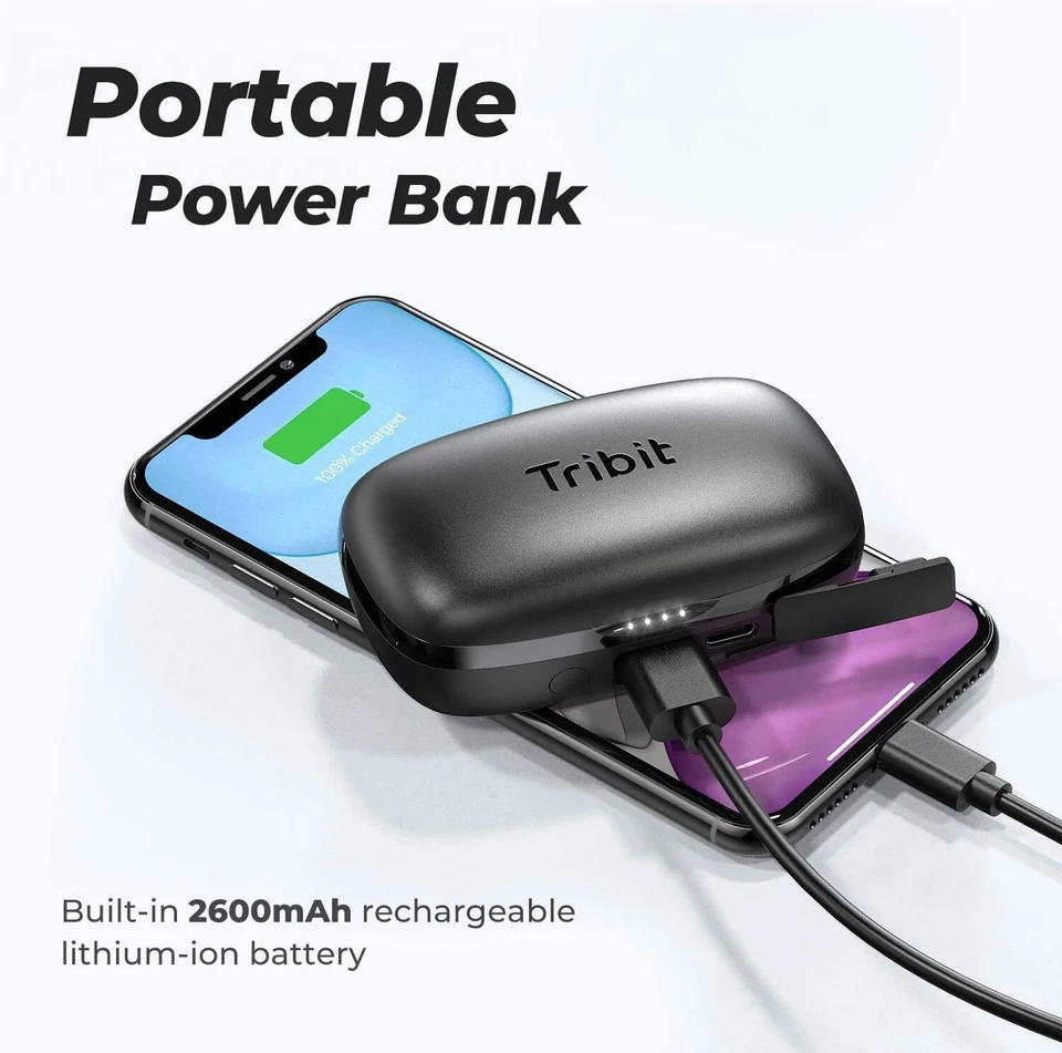Tribit Wireless Earbuds 100H Playtime Bluetooth 5.0 IPX8 Waterproof Built in Mic - Image 3 of 4