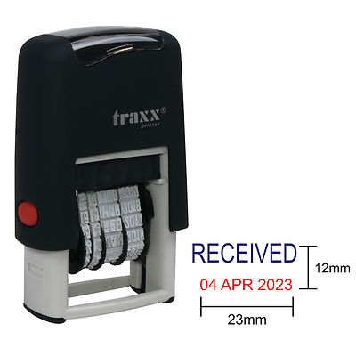 Datumsstempel - erhaltene Formulierung - Traxx 7850 selbstfärbender Gummistempel - Mini-Dater