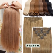 Fermaglio capelli umani veri russi Remy in doppia trama SPESSA lunga testa piena invisibile