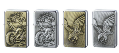 STURMFEUERZEUG 3D EAGLE & BIKE 4 MOTIVE Champ Benzinfeuerzeug Adler Biker Drache