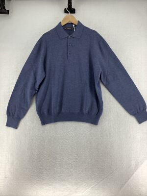 Viadeste Mens Long Sleeve Collared Tennis Blue Polo Sweater Size M/L