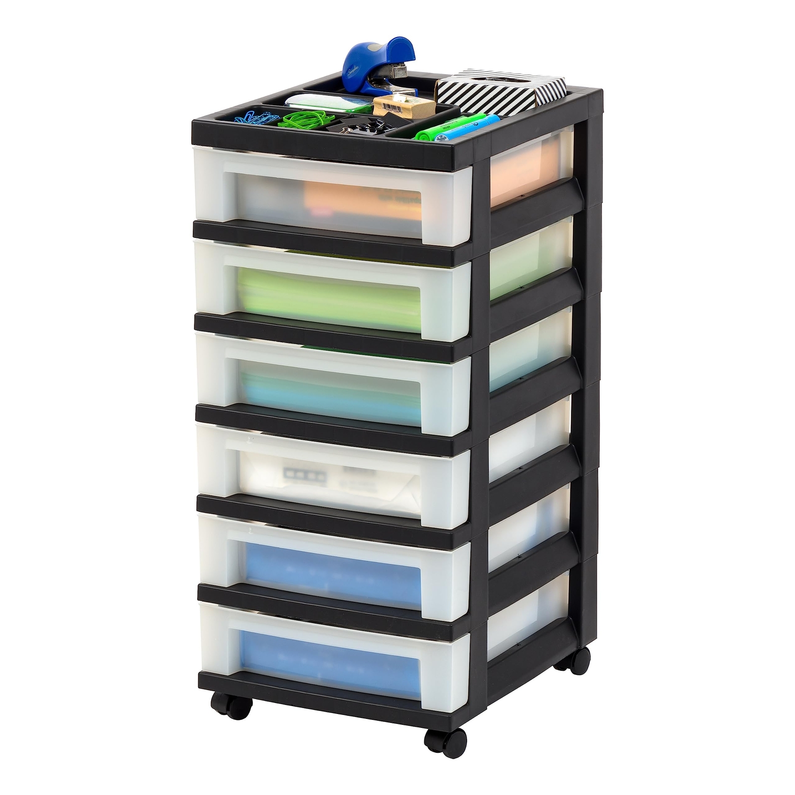 USA Plastic Drawer Storage Organizer Rolling Cart, with Wheels Casters, 6-Dra...