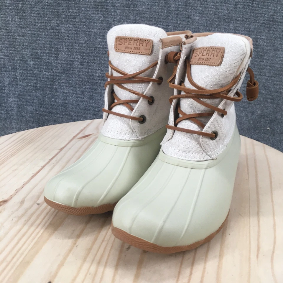 Botas de lluvia Sperry de agua salada para mujer 8 M beige goma con cordones metálicos STS83234 Foto 3 de 4