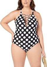 La Blanca Plus Size Dot-Dot Goose Lace-Up One-Piece Swimsuit L18354 Size 20W