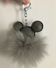 Adorable MICKEY MOUSE Keychain Grey  Fur  BRAND NEW 