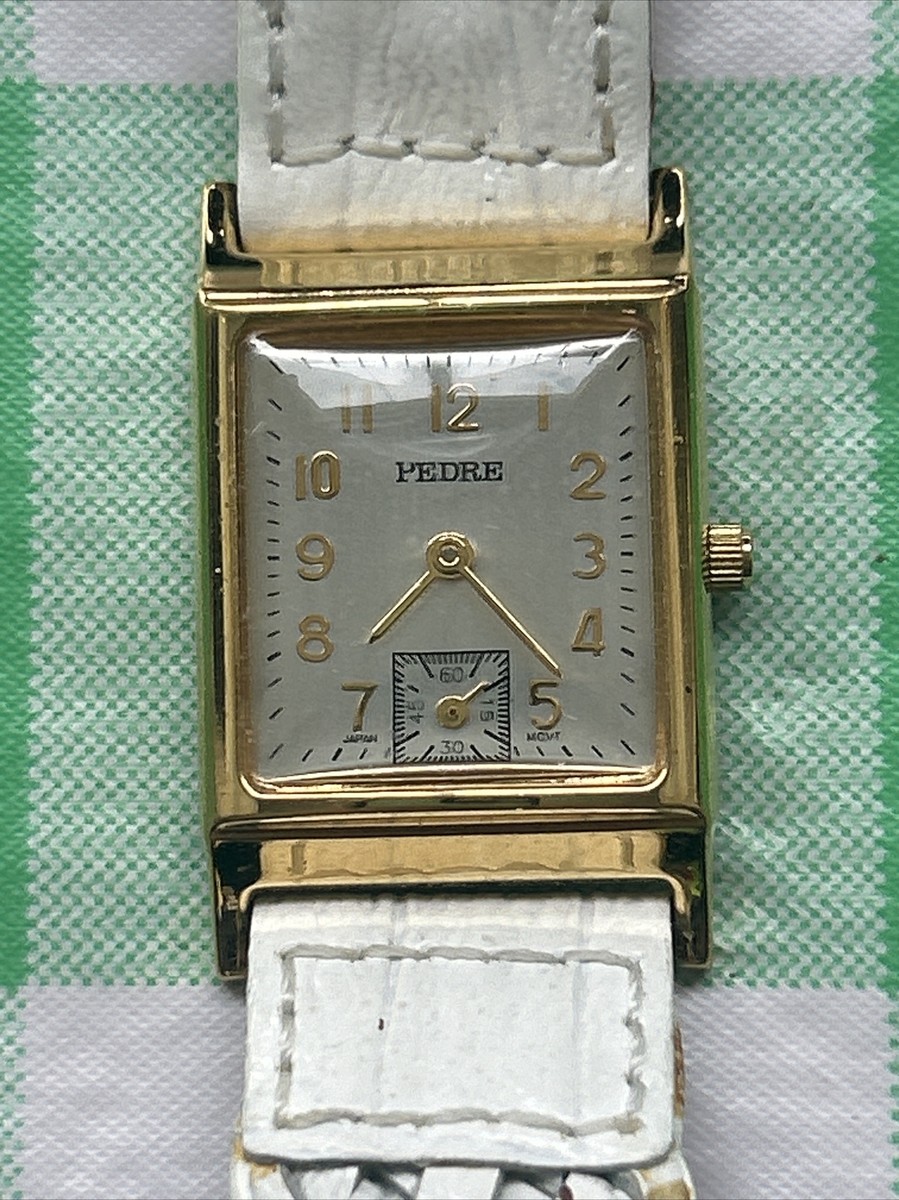 Pedre Gold Tone Tank Womens Quartz Watch White Braided Band | eBay