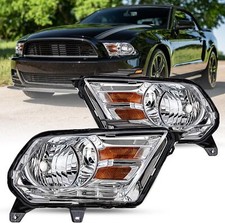 2010-2014 Ford Mustang Headlight Assembly Chrome Housing Amber Reflector Pair