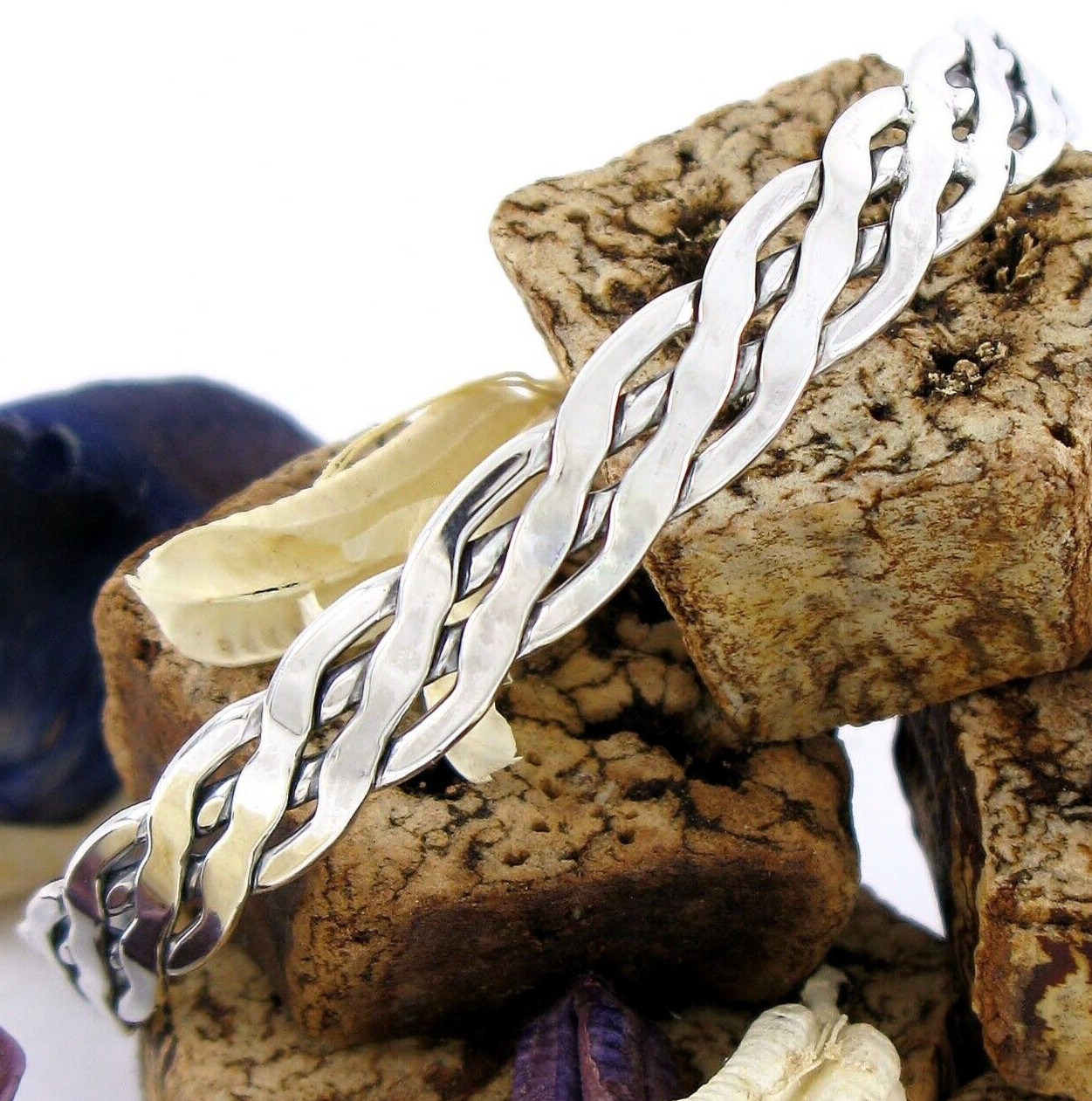 Solid Sterling Silver 925 Woven Bangle Bracelet 1… - image 9