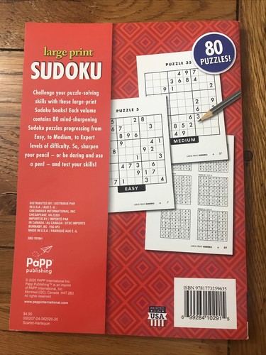 PAPP LARGE PRINT SUDOKU PUZZLE BOOKS VOL 20 699284102915 EBay
