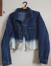 Shein Tie And Dye Blue Denim Loose Hem Crop Jacket Uk Size 14/ Xl