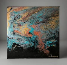 Abstract Acrylic Pour Painting on 12 X 12 Canvas original By Artist K. Southwood