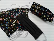 Face Mask, Cotton, Pleated, Washable, Reversible, Celebration, Black, New Years