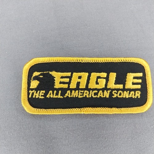 Eagle the All American Sonar Fishing 3 3/4" x 1.5" Advertising Iron On Patch - Afbeelding 1 van 2
