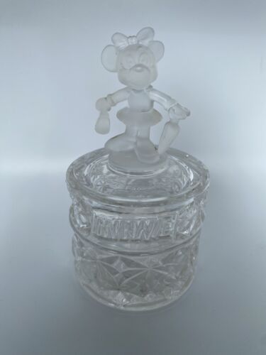 DISNEY FROSTED MINNIE MOUSE HAFBAUER 1985 LEAD CRYSTAL TRINKET DISH - Picture 1 of 3