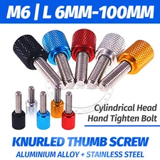 M6 Knurled Thumb Screw Cylindrical Head Hand Tighten Bolt Length 6mm-100mm